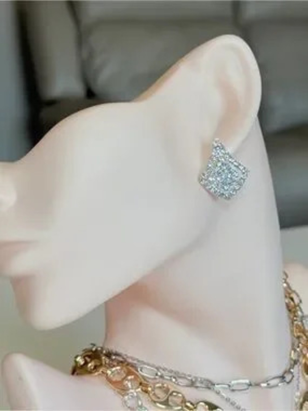 Silver Crystal Halo Square Stud Earrings